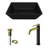 Roma Matte Black Bathroom Sink/Basin Set with Lexington Faucet and Glass Square Vessel