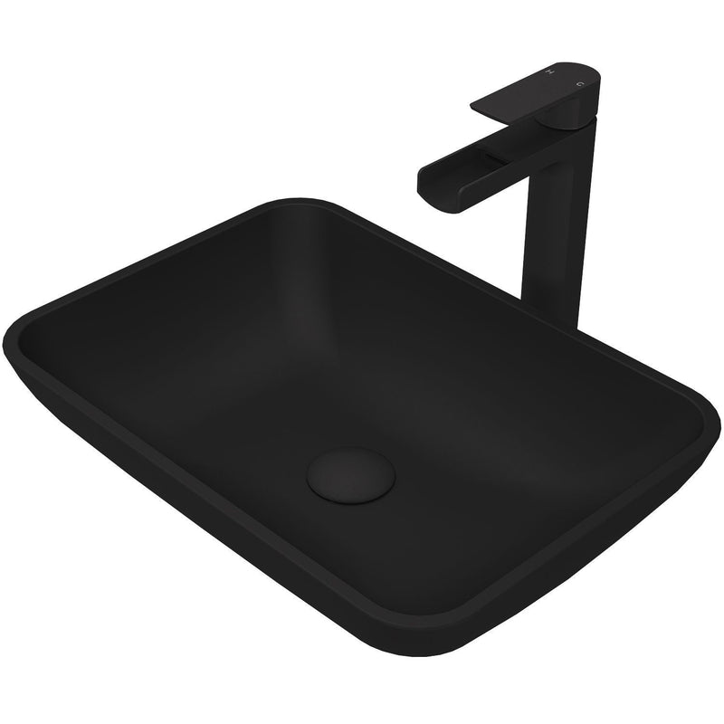 Sottile Blue Bathroom Sink/Basin Set with Amada Faucet and Glass Rectangular Vessel Q6966