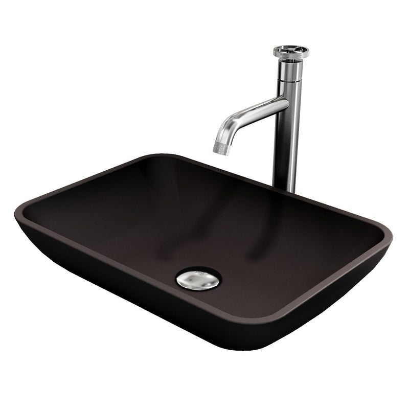 Sottile Matte Black Bathroom Sink/Basin Set with Cass Faucet and Glass Rectangular Vessel Y6372