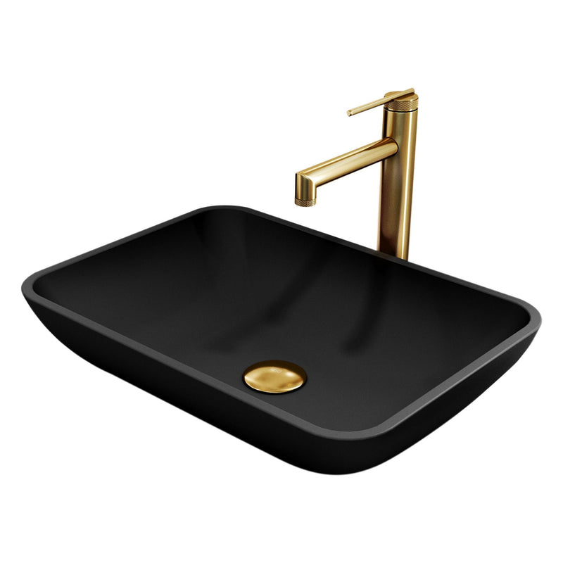 Sottile Matte Black Bathroom Sink/Basin Set with Sterling Faucet and Glass Rectangular Vessel O5392