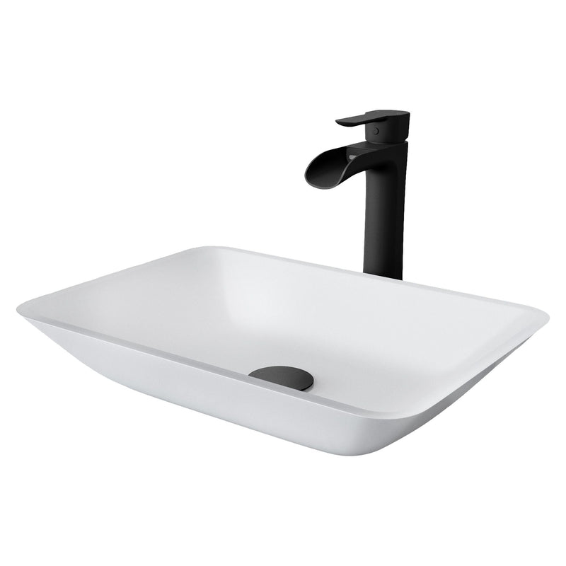 Sottile White Bathroom Sink/Basin Set with Niko Faucet and Glass Rectangular Vessel E8433