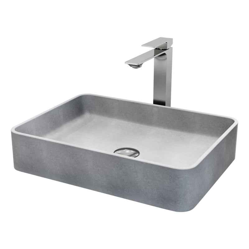 Tarragona Gothic Grey Bathroom Sink/Basin Set with Dunn Faucet and Rectangular Vessel T5378