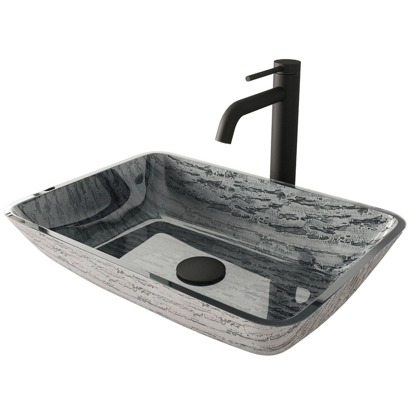 Titanium Glass Slate Grey Bathroom Sink/Basin Set with Lexington Faucet and Rectangular Vessel F5412