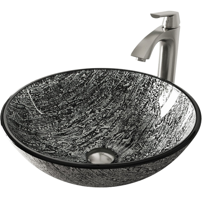 Titanium Glass Slate Grey Bathroom Sink/Basin Set with Linus Faucet and Round Vessel R4312