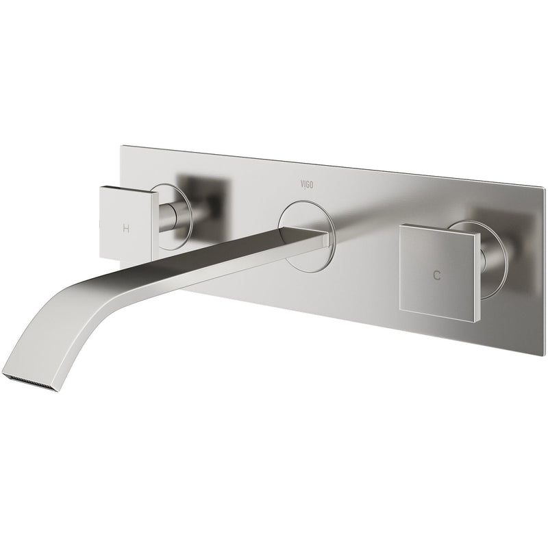 Titus Wall Mount Dual Handle Bathroom Sink Faucet, Eco-Friendly 1.2 GPM Flow Rate, Brushed Nickel S5036