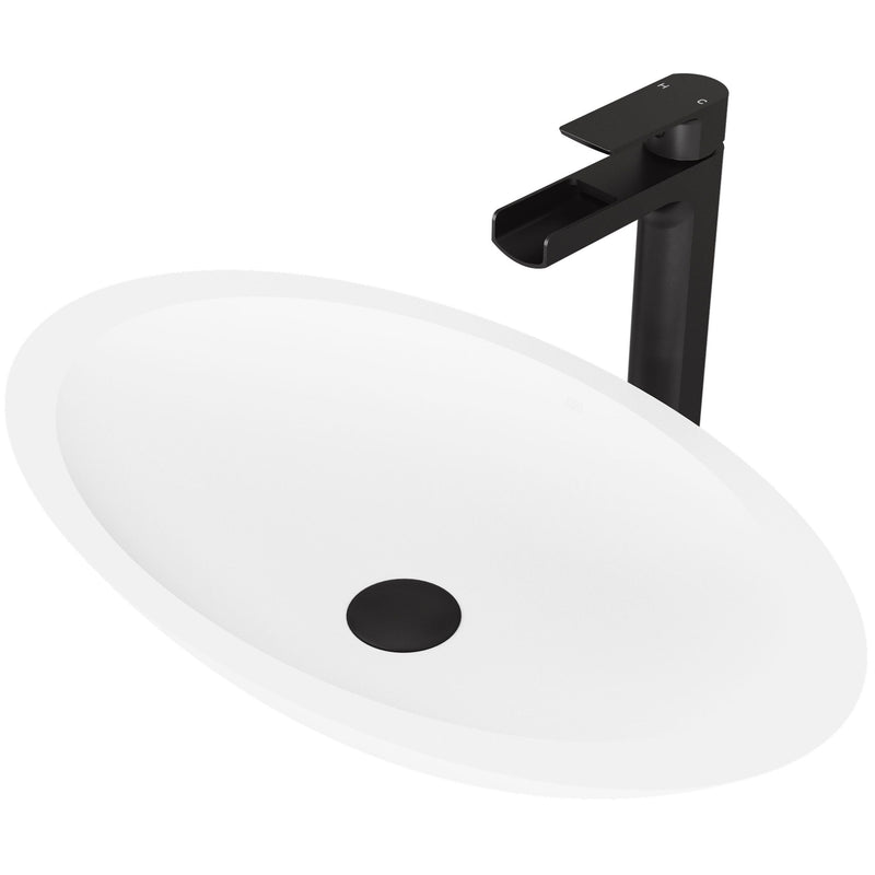 Wisteria White Bathroom Sink/Basin Set with Amada Faucet and Oval Composite Vessel J6834