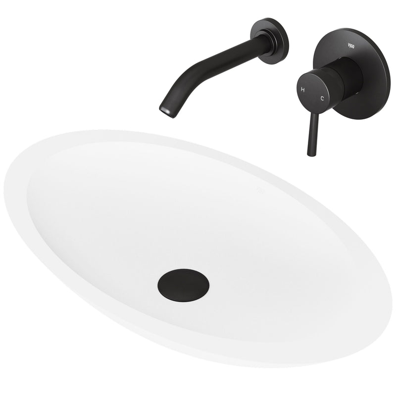 Wisteria White Bathroom Sink Set with Matte Black Olus Faucet R9797