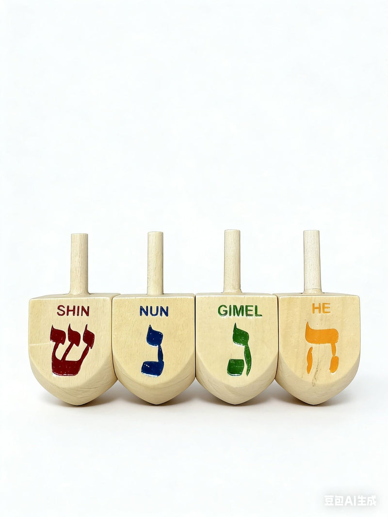 Wooden Dreidel Set, Natural, 4-pk, for Hanukkah K5887